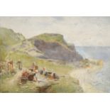Manner of John Parker, The Picnic, initialled and dated 1911, watercolour, 29cm x 39cm.