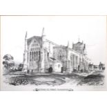 After Johnson, monochrome print, Holy Trinity Church, Rothwell, 23cm x 33cm; another monochrome