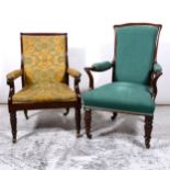 Two Victorian mahogany framed nursing chairs,