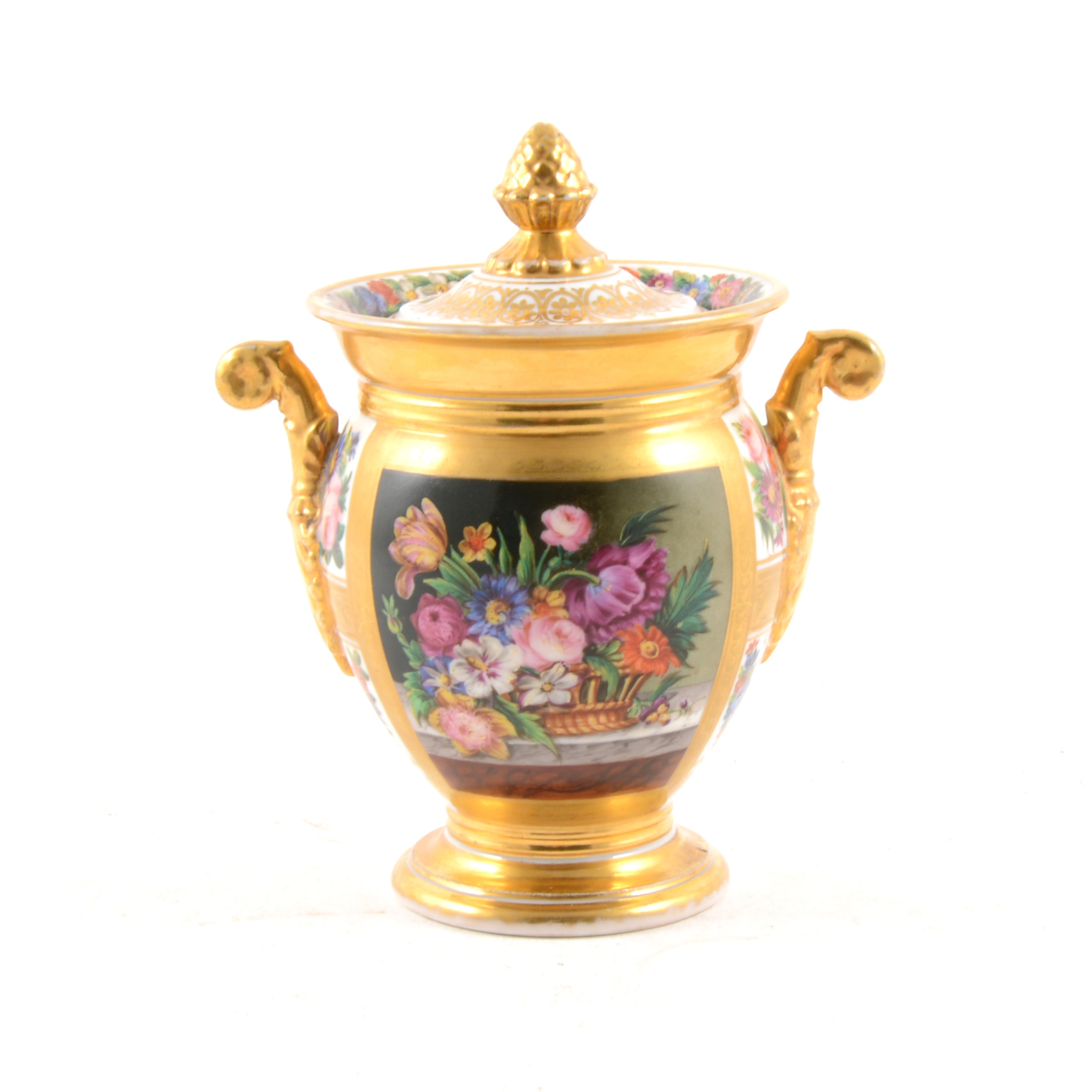 Coalport style urn shaped vase and cover,