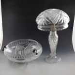 Waterford style cut glass table lamp and shade and a ceiling bowl,