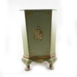 A jardinière stand and a pink and gilt painted bedroom stool