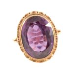 A 9 carat yellow gold amethyst dress ring,