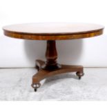 Victorian mahogany breakfast table, circular tilt top, baluster column, platform base, diameter
