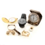 A collection of gold, silver and costume jewellery and wrist watches,