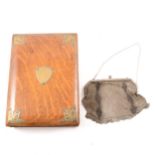 A metal chain mail evening purse and an oak brass bound box.
