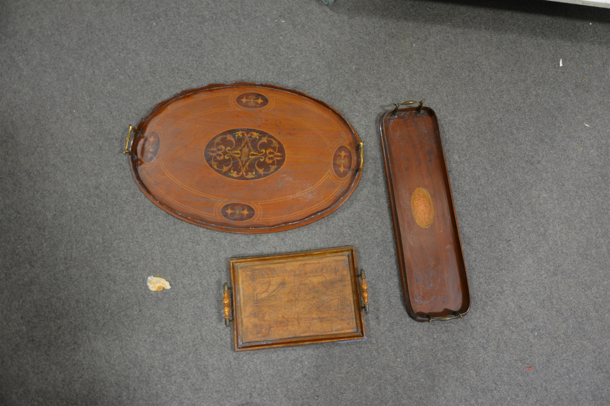 Early Victorian mahogany writing box and three trays, - Image 2 of 2