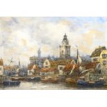 J. van Couver, harbour scene, watercolour, signed, 37cm x 52cm.