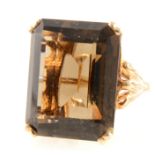 A large 1970s smoky quartz dress ring.