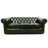 Victorian style buttoned leather Chesterfield settee, 190cm.