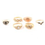 Six 9 carat yellow gold rings