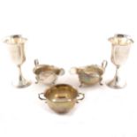Set of six white metal goblets and other silver and silver plate,