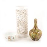Chinese porcelain bottle vase, streaked tortoiseshell glaze, and two other items.