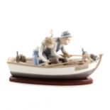 A large Lladro group, 'Fishing with Gramps'/ 'Paloma'