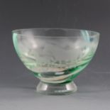 Caithness Glass footed bowl, acid etched with horse and foal in a landscape
