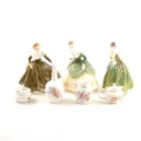 Four Royal Doulton lady figures and a small collection of Royal Crown Derby