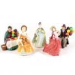 Ten Royal Doulton figures, including The Old Balloon Seller