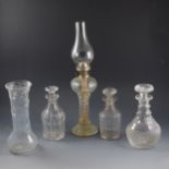 A pair of 19th Century cut glass decanter; and other glassware.