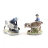 Pair of Royal Copenhagen porcelain models, Boy with Calf, and Girl with Calf
