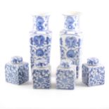 A pair of modern Chinese blue and white vases, and twenty covered jars