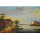 R Dornheim, Dutch canal scene, oil on canvas