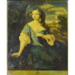 After Sir Peter Lely, Mrs Jenny Deering, reverse print on glass