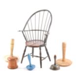 A doll's Windsor chair, 37cm; and items of treen.