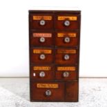 Two part sets of Victorian pharmacy drawers