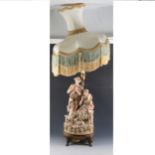 Royal Dux table lamp, modelled with shepherd and shepherdess musicians