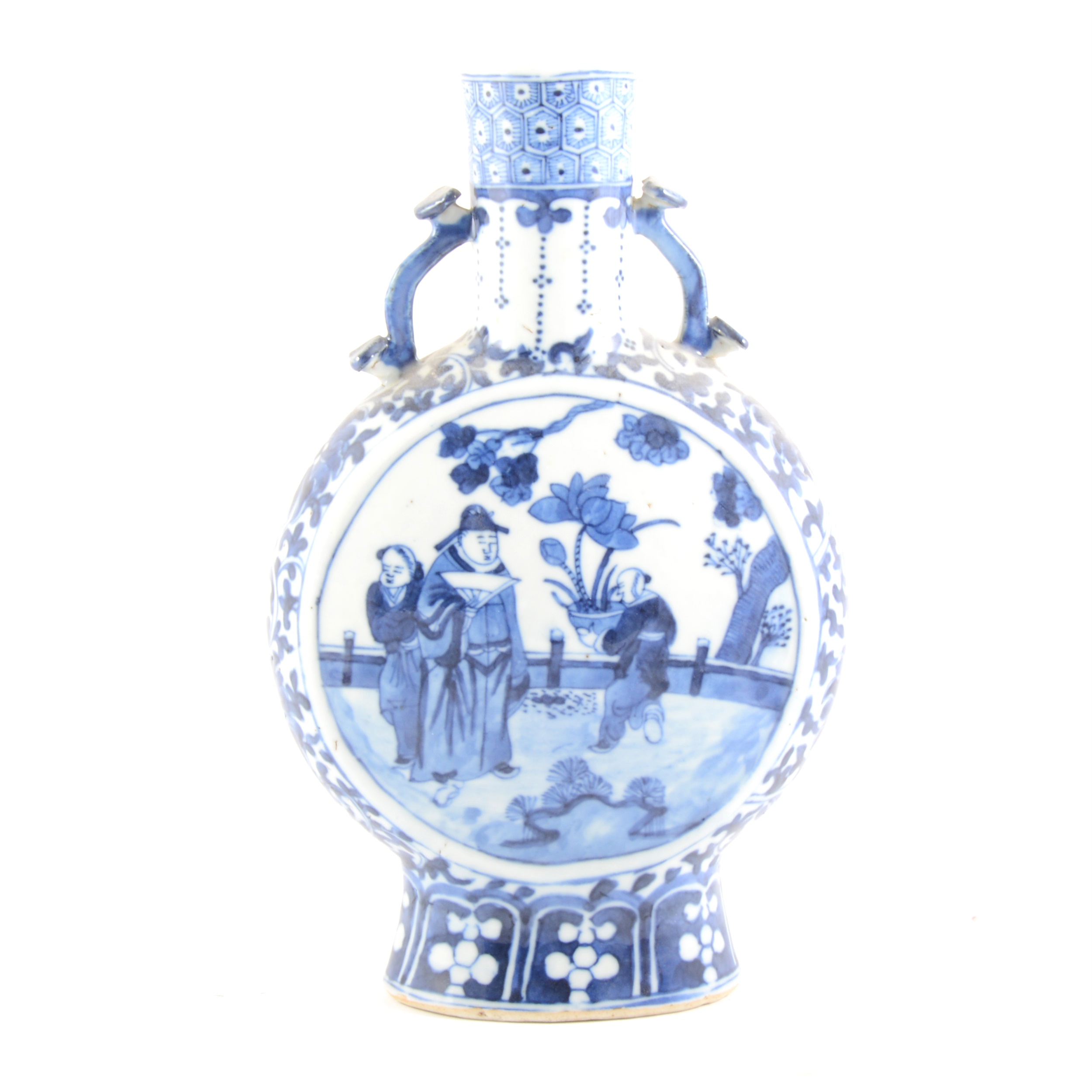 Chinese blue and white porcelain moon flask