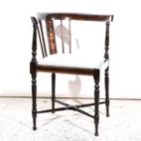 An Edwardian inlaid and stained wood corner chair