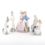 A Nao figure of a Pierrot, 20cm; and nine other Spanish ceramic figures.