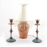 A solid alabaster urn-shape table lamp, and a pair of table lamps