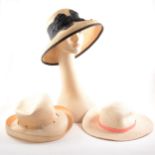 Collection of milliner's hat stands; millinery; tin wig box