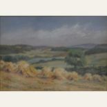 English School, Summer landscape with haystacks, oil on board