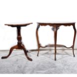 Mahogany and stained wood pedestal table, octagonal top, 54cm; a walnut window table, shaped and