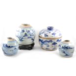 A large Chinese blue and white ginger jar, etc