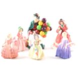 A Royal Doulton figure, The Old Balloon Seller, HN1315, and five other Doulton fgures