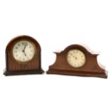 Edwardian inlaid mahogany mantel clock, and an oak mantel clock.