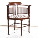 An Edwardian inlaid mahogany hoop-back salon chair