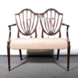 Reproduction mahogany double chair back settee, George III style