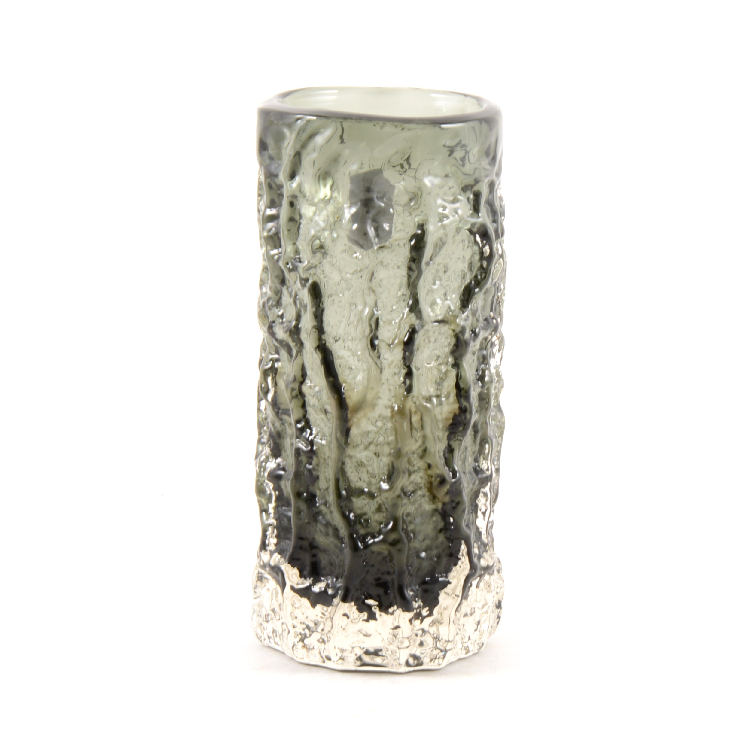 Whitefriars Textured Glass vase, bark effect, pewter colourway