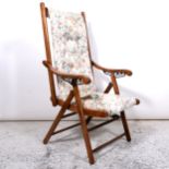 A Victorian stained wood folding campaign chair, ...
