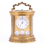 French brass calendar carriage clock, circa 1880
