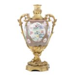 Gilt metal mounted Chinese famille rose cafe au lait ground jar