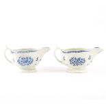 A pair of blue and white sauce boats, by Worcester, Flight period, Strap Flute pattern, circa 1770