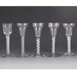 A George III style wine glass, together with four other glasses