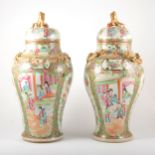 Pair of Cantonese covered vases, probably early 20th century