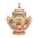 A large 'Painted Fruit' pot pourri vase and cover, by David Fuller for Royal Worcester.