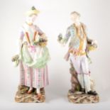 A pair of large Meissen porcelain figures, Lady and Gentleman in 18th Century costume